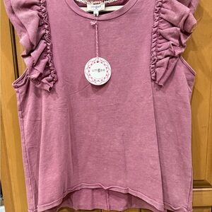 Umgee Dusty Rose Mineral Wash Ruffle Sleeve Blouse